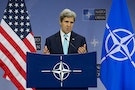 U.S. Secretary of State Kerry speaks during a news conference at NATO Headquarters in Brussels