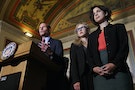 U.S. Senator Blumenthal talks to reporters after meeting with Pussy Riot punk band members Alyokhina and Tolokonnikova at the U.S. Capitol in Washington