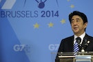 Japan's Prime Minister Shinzo Abe holds a news conference at the end of the G7 summit at the European Council headquarters in Brussels