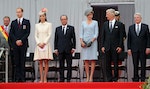 Britain's Prince William, Catherine, Duchess of Cambridge, French President Hollande, Queen Mathilde of Belgium, King Philippe of Belgium and German President Joachim Gauck attend a ceremony at the Co