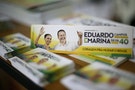 Campaign material of former governor of Pernambuco state and Brazilian Socialist Party (PSB) presidential candidate Eduardo Campos, is seen in Brasilia