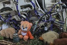 A teaddy bear is placed next to wreckage at the site of the downed Malaysia Airlines flight MH17, near the village of Hrabove (Grabovo) in Donetsk region, eastern Ukraine