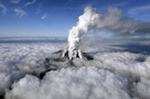Volcanic smoke rises from Mount Ontake, which straddles Nagano and Gifu prefectures, central Japan