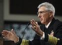 U.S. Navy Admiral Locklear gestures as he testifies before the Senate Armed Services Committee hearing in Washington