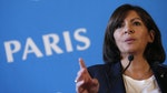 Mayor of Paris Hidalgo attends a news conference at Paris city hall