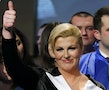 Kolinda Grabar-Kitarovic of the opposition HDZ celebrates her victory in Croatia's presidential run-off election on the stage at her campaign headquarters in Zagreb