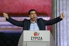 The head of radical leftist Syriza party Tsipras speaks to supporters after winning the elections in Athens