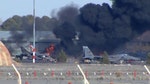 Still image from video shows smoke rising after a Greek F-16 fighter plane crashed during NATO training at the Albacete air base