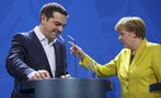German Chancellor Merkel and Greek Prime Minister Tsipras leave after addressing news conference in Berlin