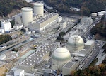 Aerial view shows reactor buildings at Kansai Electric Power Co.'s Takahama nuclear power plant in Takahama town, Fukui prefecture