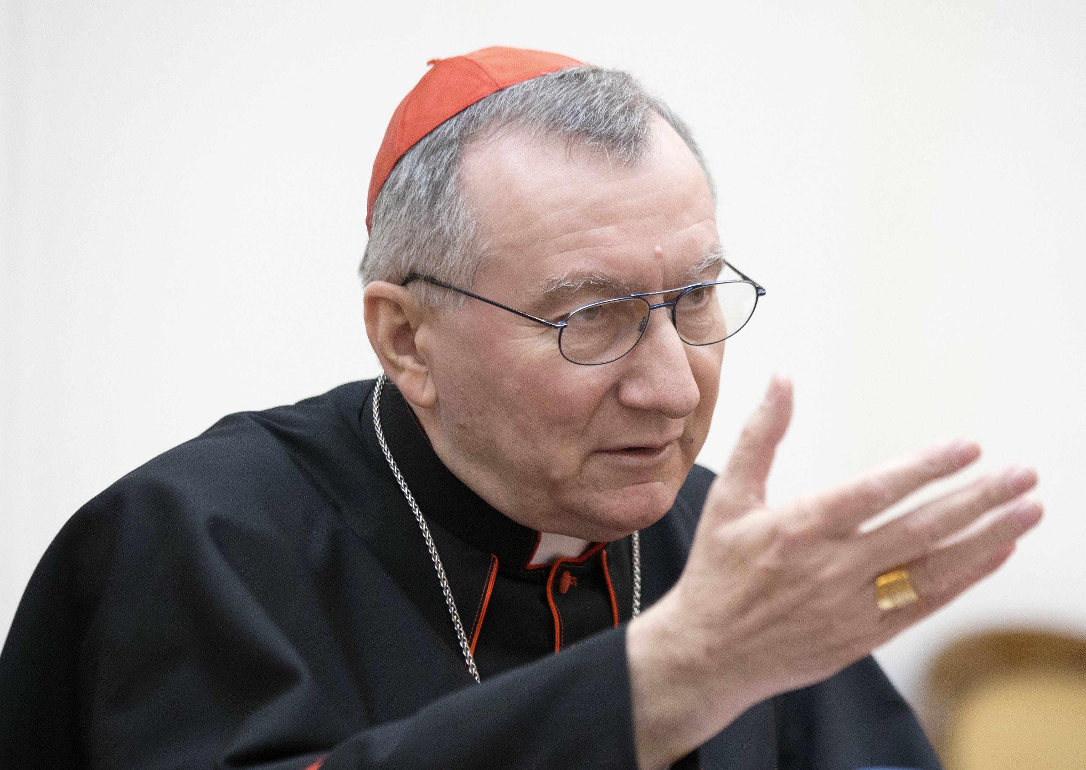 Cardinal Pietro Parolin, the Vatican's Secretary of State, speaks during his official visit with Belarussian Foreign Minister Vladimir Makei in Minsk