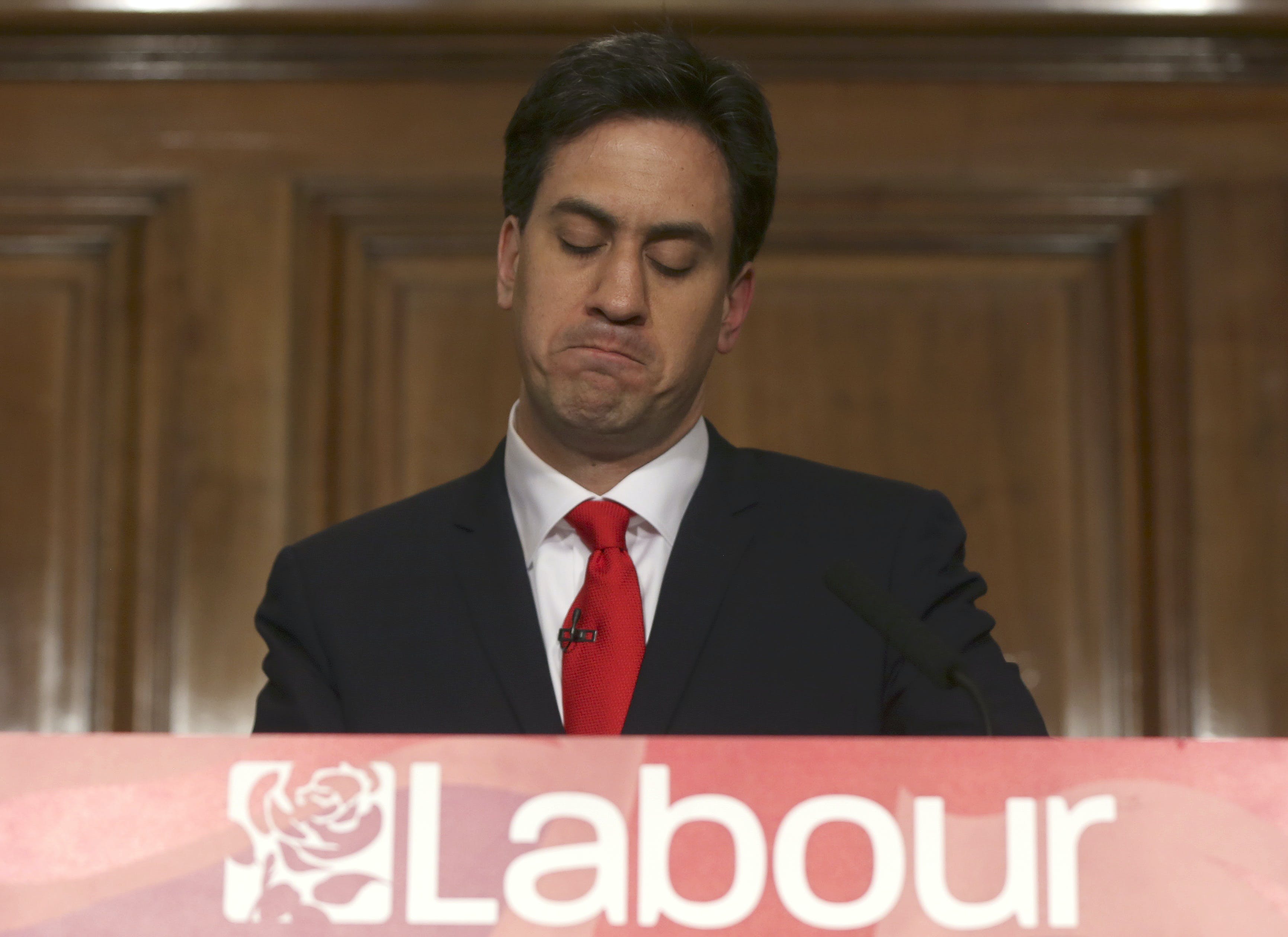 Britain's opposition Labour Party leader Miliband announces his resignation as leader at news conference in London