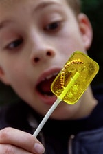 A US firm presented a transparent lollipop with an insect larva inside at Europe's largest food fair..
