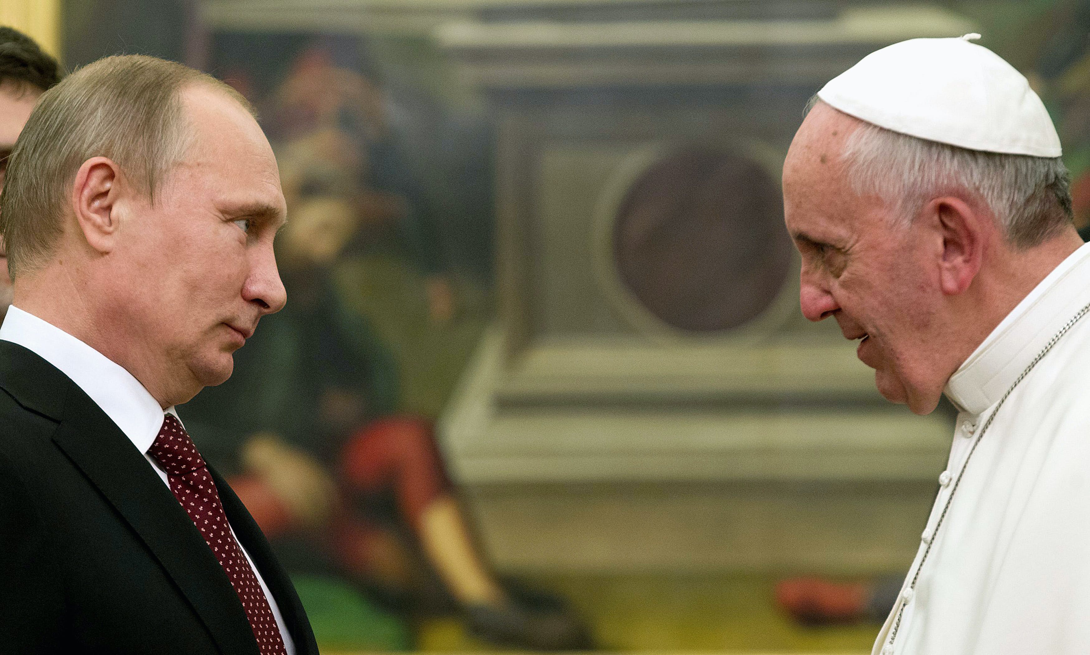 Pope Francis meets Russia's President Vladimir Putin during a private audience at the Vatican