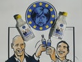 'Grexit' sour vodka schnapps are displayed at home of German entrepreneur Dahlhoff in Hamm