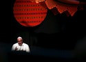 Pope Francis makes his speech during a World Meeting of Popular Movements in Santa Cruz