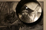 一幅19世紀的版畫，描繪的是1718年海盜黑鬍子在北卡羅來納州的奧克拉科克攻擊一艘英國單桅帆船。Photography by Robert Clark, National Geographic