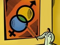 Female doctor pointing to a chart with male and female symbols
