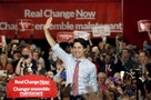 Trudeau waves to supporters at a rally in Ottawa