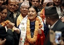 Nepal's newly elected President Bidhya Bhandari walks out from the parliament after she was elected to power in Kathmandu
