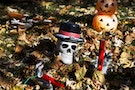 Halloween decorations are seen in the yard of a home in the Bayside section in the Queens borough of New York