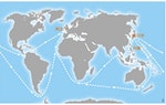 日本2002年核廢運送路線模擬圖（資料來源: 綠色和平Green Peace）