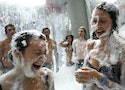 Revellers enjoy the foam-pool during Budapest's one-week, round-the-clock Sziget Music Festival