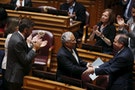 Portugal's Socialist party leader Antonio Costa is congratulated after his speech during a debate on government programmes at the parliament in Lisbon, Portugal