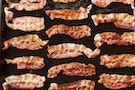 Close up of fried bacon slices