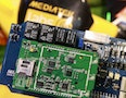 MediaTek chips are seen on a development board at the MediaTek booth during the 2015 Computex exhibition in Taipei, Taiwan