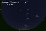 農曆新年前, 殘月附近出現金星和水星。將是觀察水星最好的時間。Photo Credit: SCOB