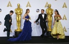 Rylance, Larson, DiCaprio and Vikander react during the 88th Academy Awards in Hollywood