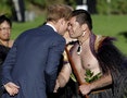 Britain's Prince Harry receives a hongi during his official welcome at Government House in Wellington