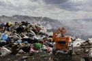 A replica of Wall-E character built by a Bolivian student Esteban Quispe is seen near a rubbish dump in Patacamaya, south of La Paz