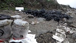 收集污油之大垃圾桶，右邊是被油污染的垃圾。攝影：林倩如