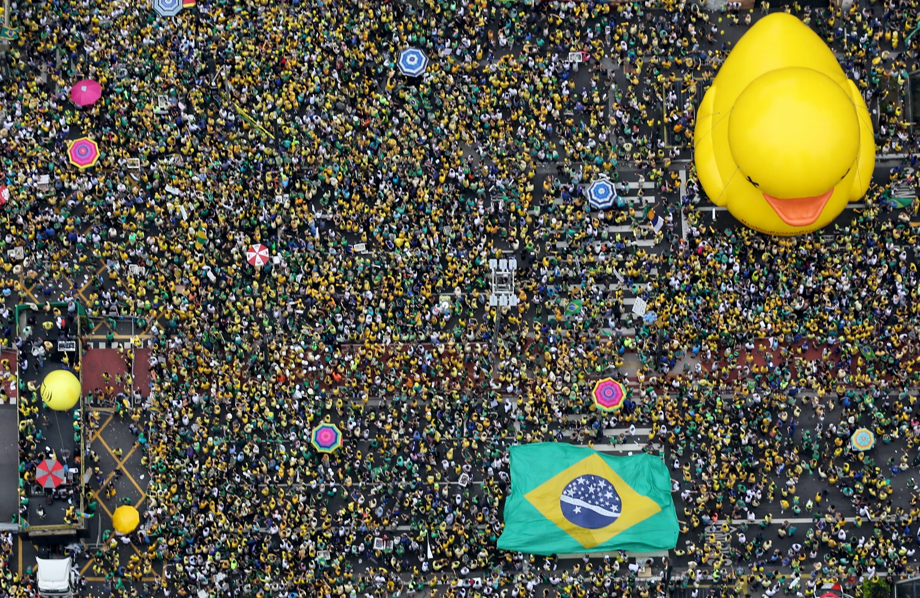 Demonstrators attend a protest against Brazil's President Dilma Rousseff, part of nationwide protests calling for her impeachment, in Sao Paulo