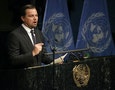 Actor DiCaprio delivers his remarks during the Paris Agreement on climate change held at the United Nations Headquarters in Manhattan, New York