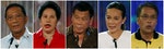 菲律賓本屆大選候選人，左起比奈、聖地牙哥、杜特蒂、柏吾、羅哈斯