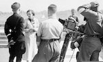 Leni Riefenstahl mit Heinrich Himmler (links) während des Reichsparteitags Nürnberg 1934 in der Luitpold-Arena bei Aufnahmen zu ihrem Film "Triumph des Willens" 9.9.1934