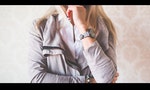 Girl Fashion Pose with Gray Watches and Suede Jacket
