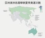 亞澳洲舉辦夏季奧運次數地圖