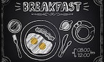 Vintage Poster - Breakfast. Freehand drawing on the chalkboard: fried eggs and coffee