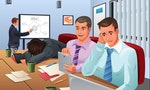 A vector illustration of businessman giving a presentation and his colleagues are not paying attention to him