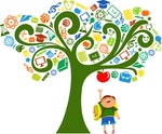 back to school - tree with education icons, vector