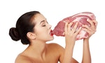 woman eating beef