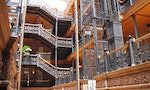 Staircases and atrium interior of the Bradbury Building, Downtown Los Angeles. Where parts of "Blade Runner" were filmed.
