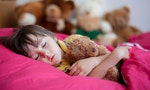 Sweet little boy, sleeping in the afternoon with his teddy bear toy