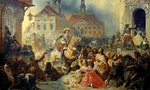 Peter I of Russia stops maraudering soldiers after taking Narva in 1704