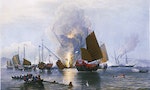 東印度公司 The East India Company iron steam ship Nemesis, commanded by Lieutenant W. H. Hall, with boats from the Sulphur, Calliope, Larne and Starling, destroying the Chinese war junks in Anson's Bay, on