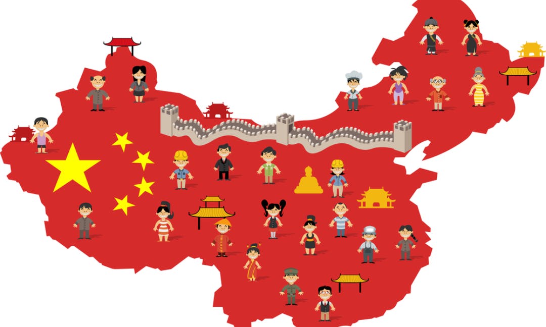 China map with chinese happy cartoon people — Vector by deniscristo